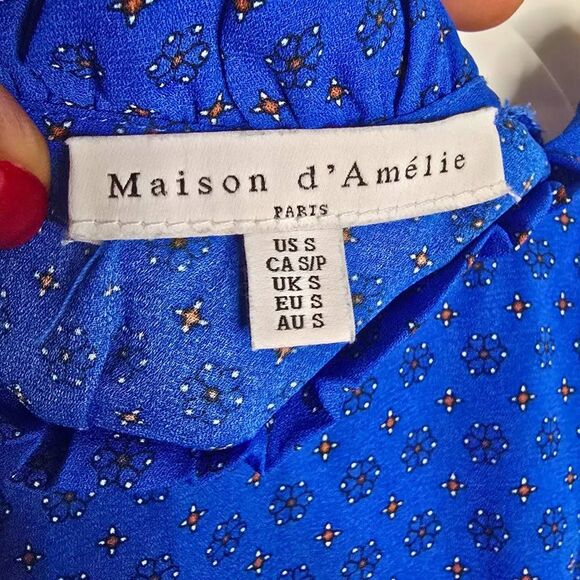 Maison d’Amélie Paris Floral Ruffle Blouse Women's Size Small Blue Long Sleeve - Picture 7 of 16